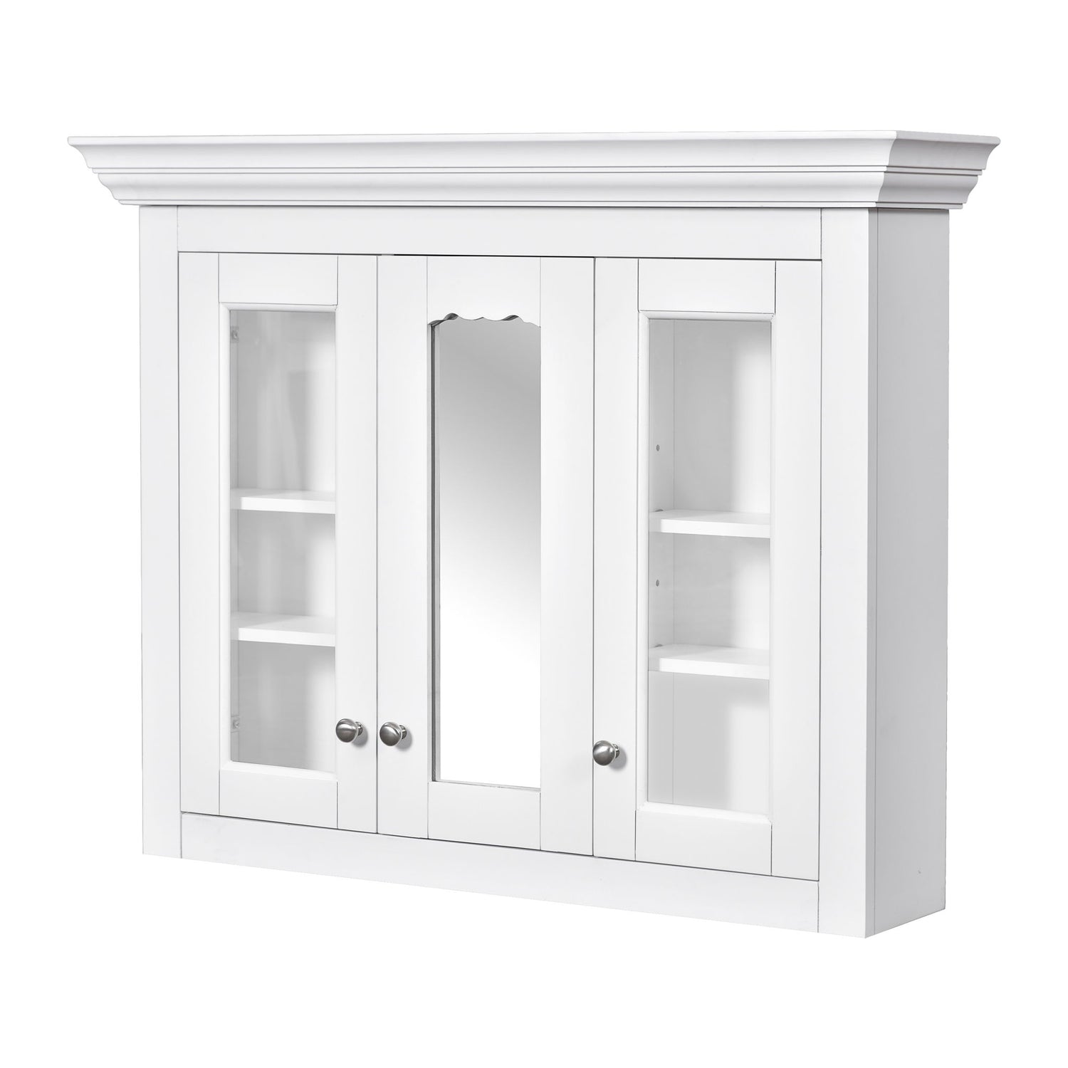 Bathroom Medicine Cabinet With Mirror, 5 Adjustable Closed Shelves, Wall-Mounted - White