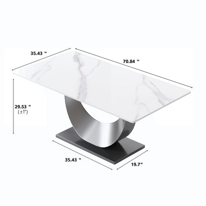 70.87&quot; Modern Artificial Stone Crescent-Shaped Metal Legs, Can Accommodate 6-8 People - White / Black