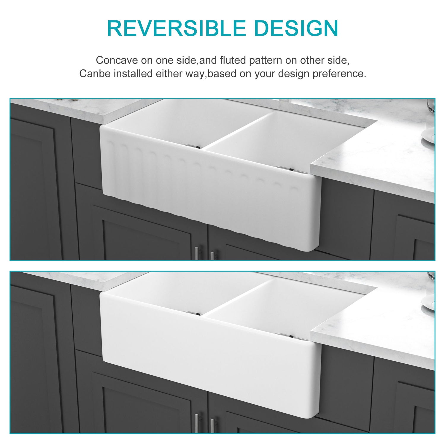 Sink 33&quot; Double Bowl Kitchen Sink With Deep Bowls And Grids - White