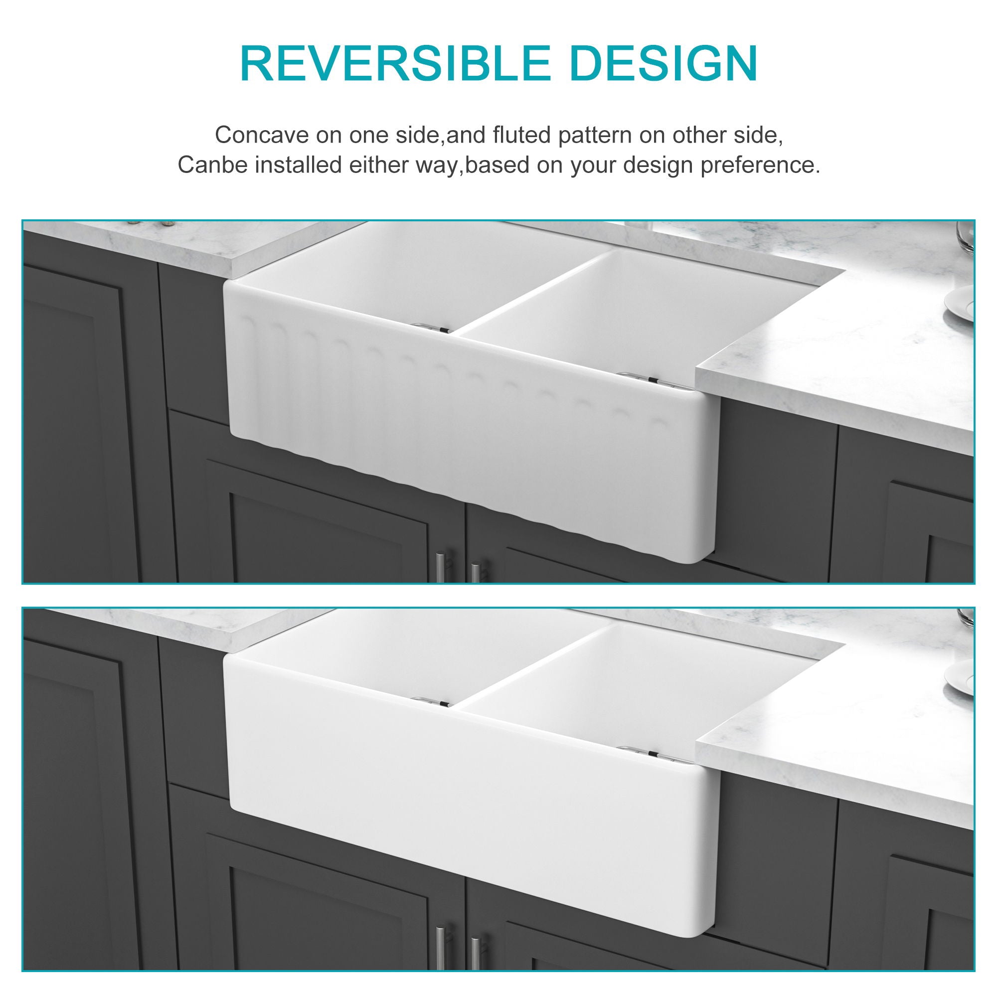 Sink 33&quot; Double Bowl Kitchen Sink With Deep Bowls And Grids - White
