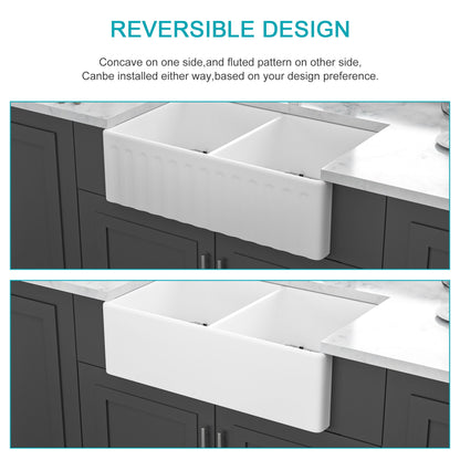 Sink 33&quot; Double Bowl Kitchen Sink With Deep Bowls And Grids - White