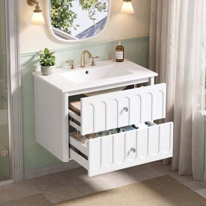 Floating Bathroom Vanity With Oval Knobs &amp; Round Edge, Soft Close Drawer Slides