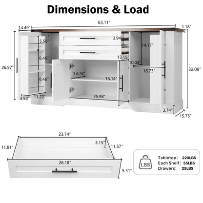 Barn Door Storage Cabinet With 2 Drawers &amp; Door Rack, Adjustable Shelves