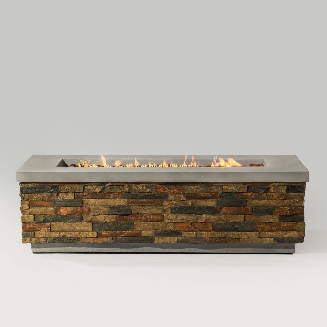 60&quot; Propane Gas Fire Pit Table, 60000 Btu Rectangular Concrete Fire Pit For Outside Patio Deck Garden Backyard - Sandstone