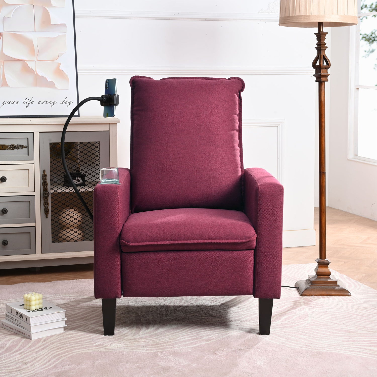 Recliner Chairs For Adults, Adjustable Recliner Sofa With Mobile Phone Holder &amp; Cup Holder, Modern Reclining Chairs Fabric Push Back Recliner Chairs For Living Room, Bedroom