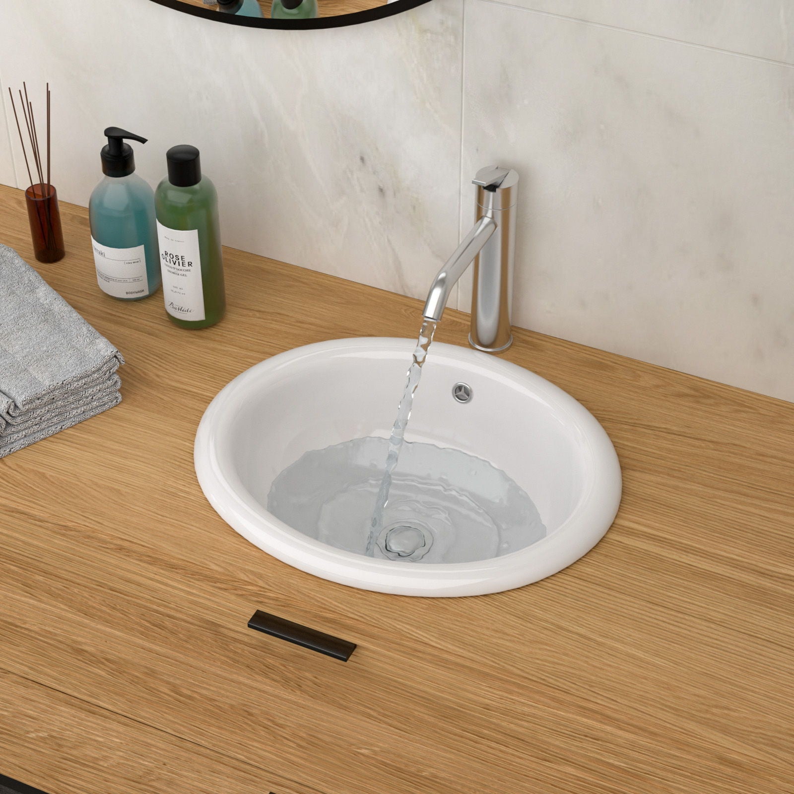 Semi Recessed Bathroom Sink With Countertop Vessel Design, 17&quot; X 15.5&quot; - White