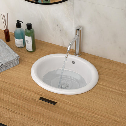 Semi Recessed Bathroom Sink With Countertop Vessel Design, 17&quot; X 15.5&quot; - White