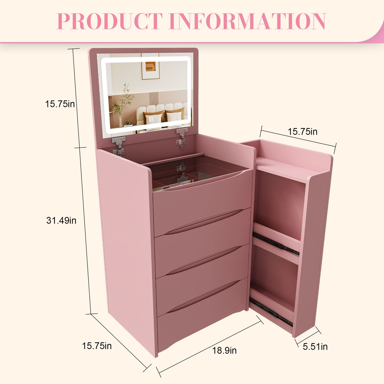 Flip Mirror Vanity Desk With Adjustable LED Lights &amp; Stool For Bedroom