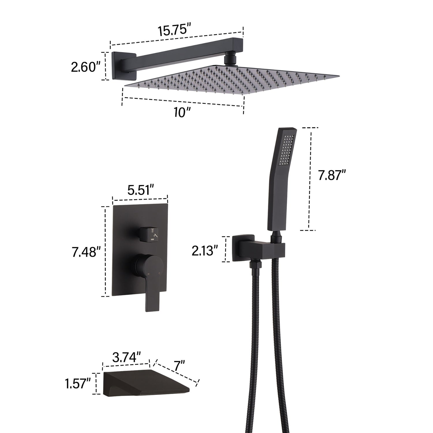 Modern 10&quot; Wall Mounted Rainfall Shower Head System