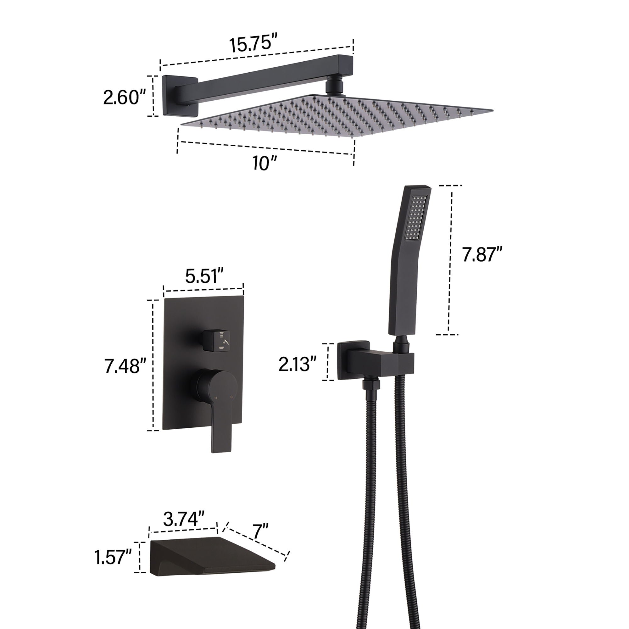 Modern 10&quot; Wall Mounted Rainfall Shower Head System