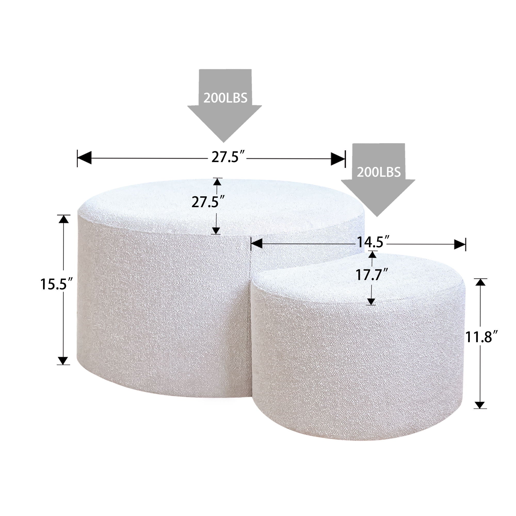 Upholstered Nesting Coffee Tables, Side Table, Footrest, Ottoman &amp; Seat For Living Room Bedroom Entryway Office (Set of 2) - Beige