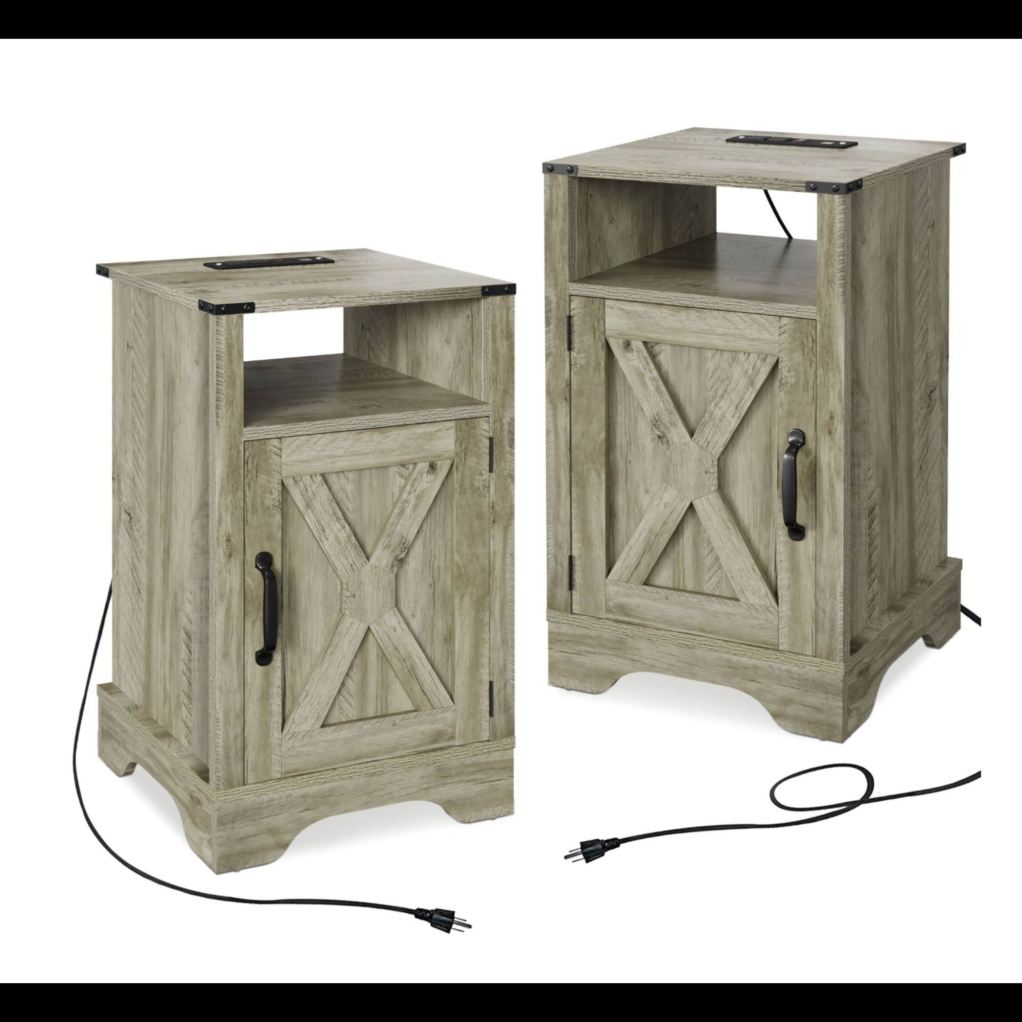 Farmhouse Nightstand, Charging Station &amp; Storage