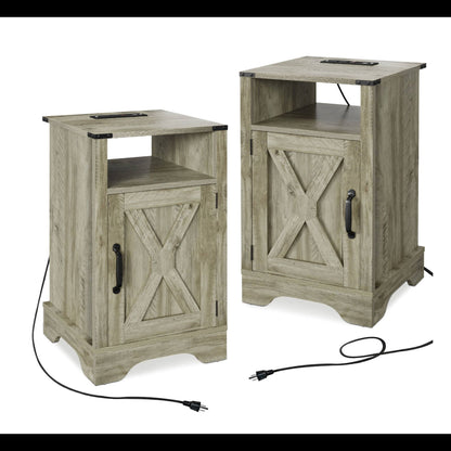 Farmhouse Nightstand, Charging Station &amp; Storage
