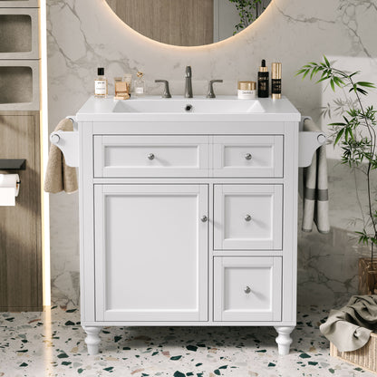 Bathroom Vanity With Top Sink, Modern Storage Cabinet With 2 Drawers And A Tip-Out Drawer