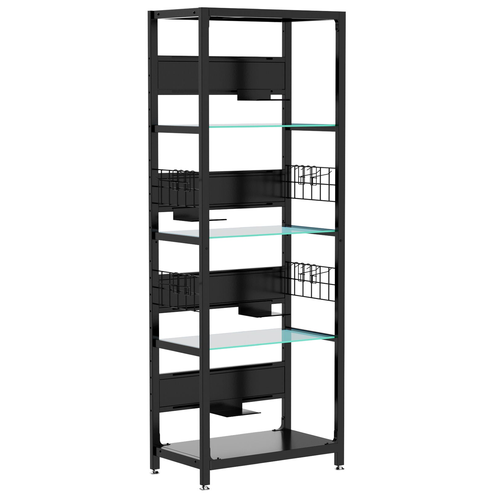 4 Tier Display Shelf With RGB Lights, LED Lighted Curio Cabinet With Adjustable Storage Box &amp; Hooks - Black