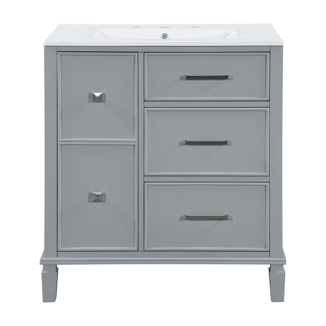 Bathroom Vanity With Ceramic Sink, Flip Out Drawer Design For Plumbing, Soft Close Drawers
