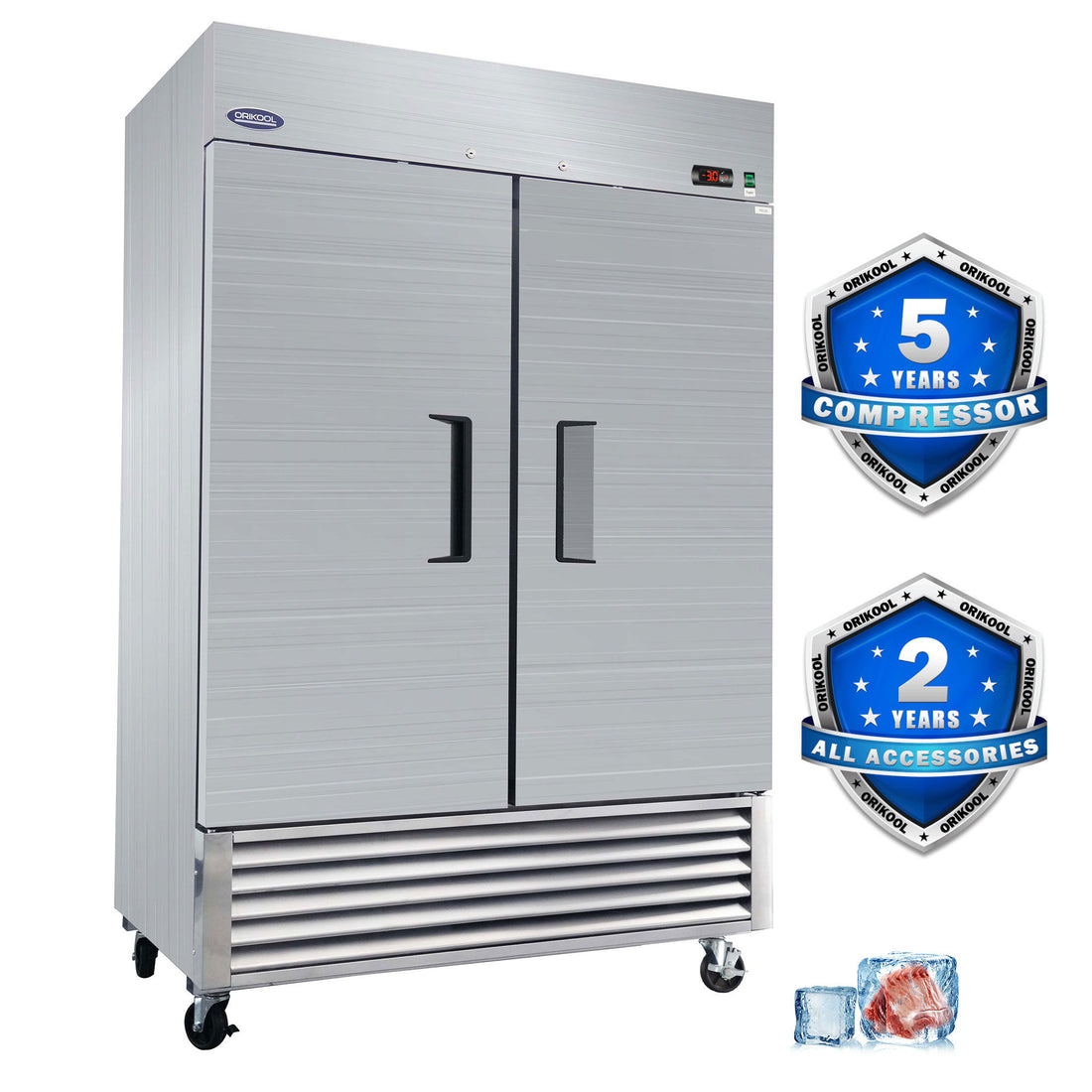 54&quot; Commercial Freezer 49 Cu.Ft With 2 Solid Door Reach-In Freezers Stainless Steel Etl Approved Upright Freeze Storage - Silver