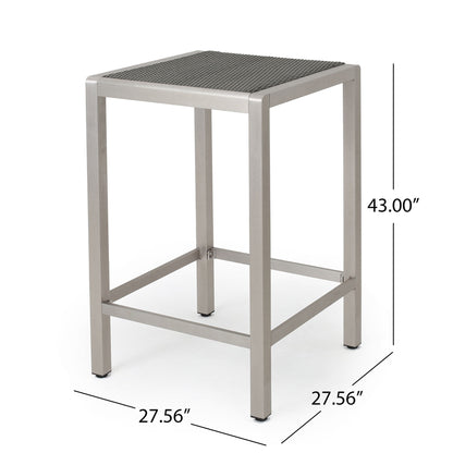 Outdoor 43&quot; Aluminum Bar Table With Rattan Table Top - Gray / Silver