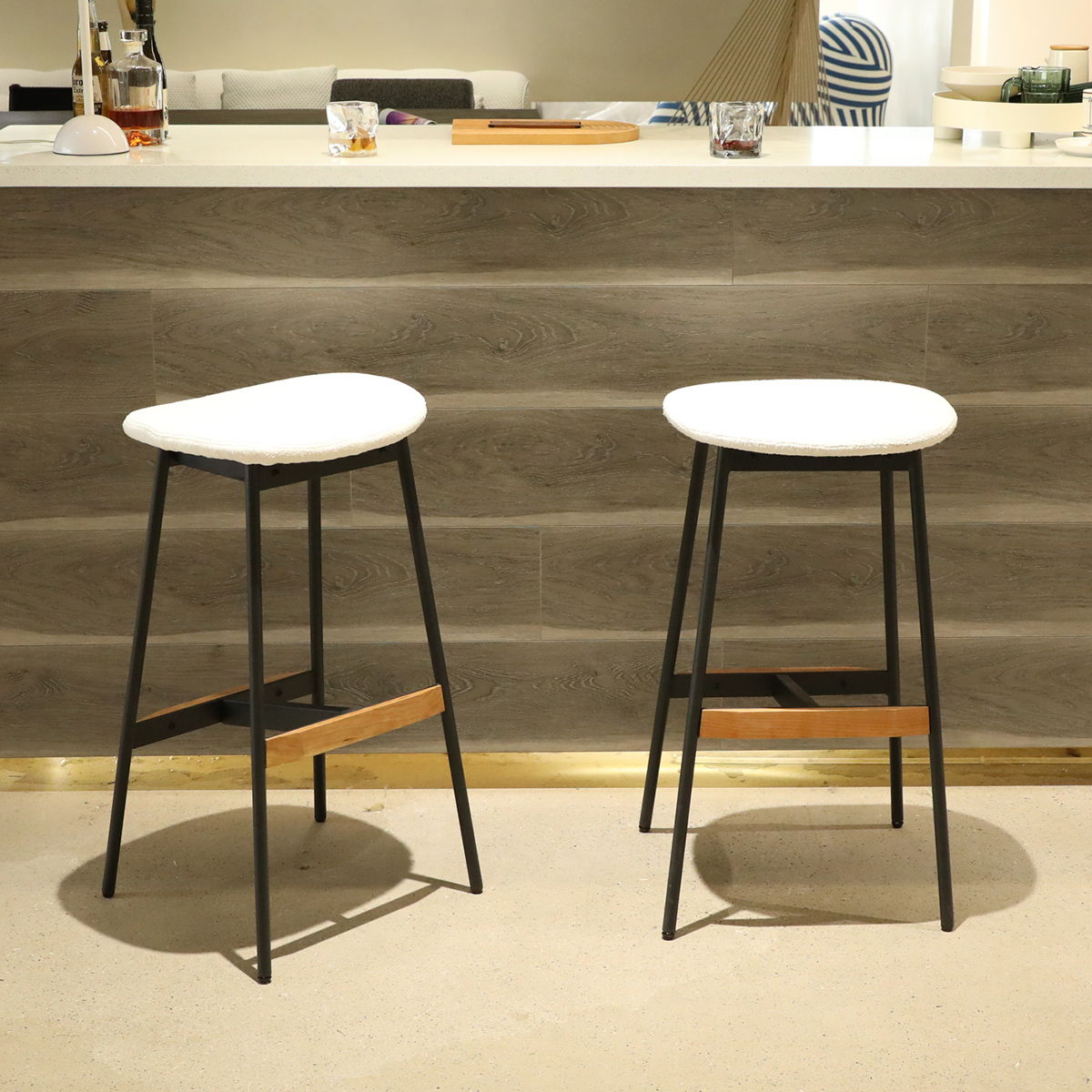 Modern Bar Stools Comfortable &amp; Stylish, Soft Fabric Upholstered, Backless (Set of 2)