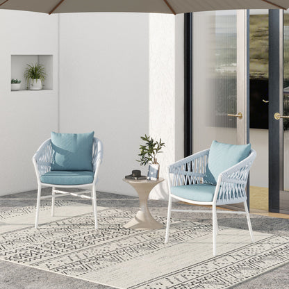 Maiden - Barrel Back Aluminum &amp; Rope Outdoor Patio Dining Chair, Sunproof Olefin (Set of 2)