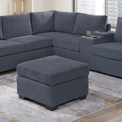 Contemporary L-Shaped Sectional Set With USB Console &amp; Ottoman