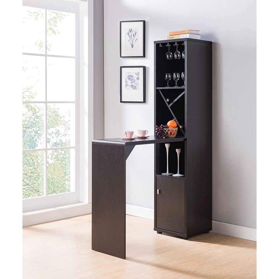 Bar Cabinet, Extended Table Kitchen Cabinet With Wine Bottle Compartment &amp; Open Shelving - Red Cocoa