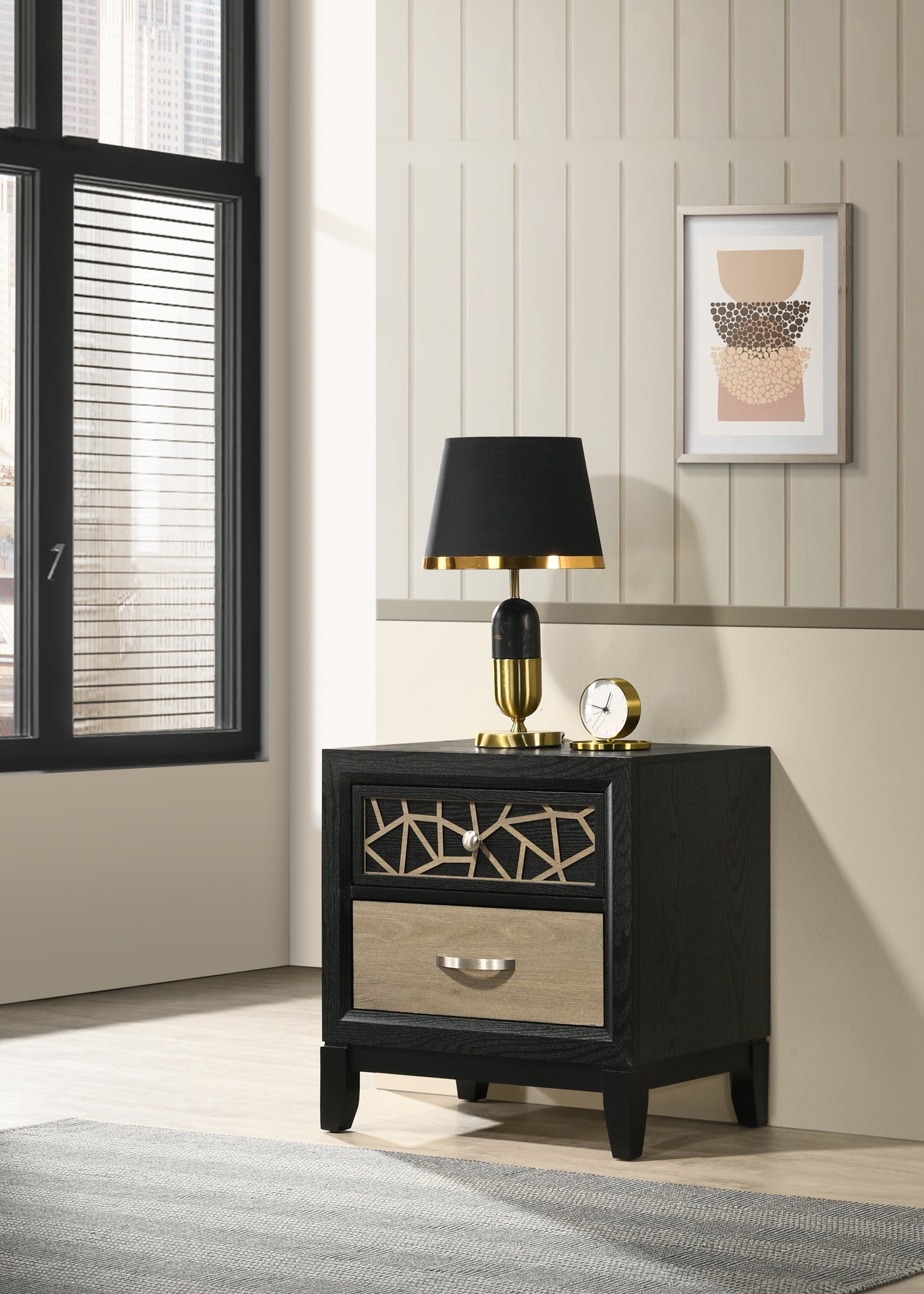 Selena Modern &amp; Contemporary King 4PC Bedroom set Made with Wood in Black and Natural