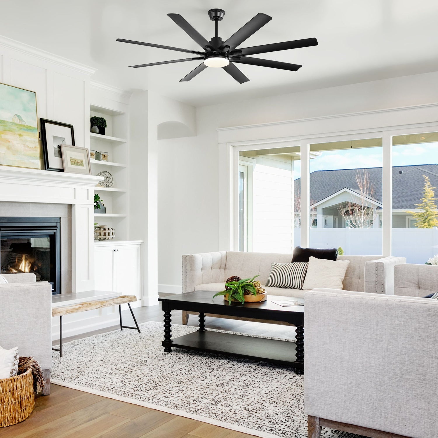 Ceiling Fan With Light 8 Blades, 18W LED 3 Color Dimmable Light, For Living Room &amp; Bedroom - Matte Black