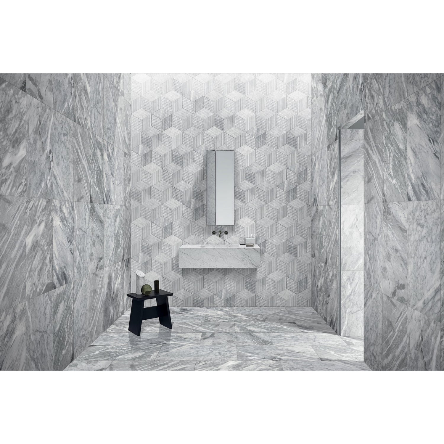 Hexagon Natural Stone Marble Tile, 3D Fluted (Set of 12)
