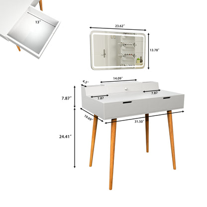 Makeup Vanity Desk With Removable Mirror And Lights, 3 Color Modes &amp; Adjustable Brightness Dressing Table, Small Vanity Table Set With 2 Drawers For Bedroom - White