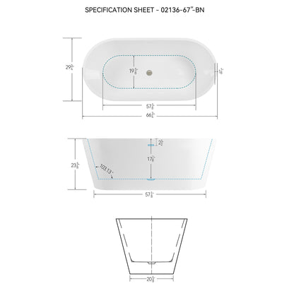 Freestanding Bathtub, Modern &amp; Contemporary Design Soaking Tub With Brushed Nickel Pop-Up Drain And Minimalist Design Overflow
