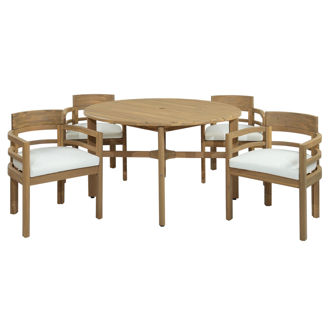 5 Piece Round Patio Table &amp; Cushioned Armrest Chairs, Outdoor Dining Set With Umbrella Hole