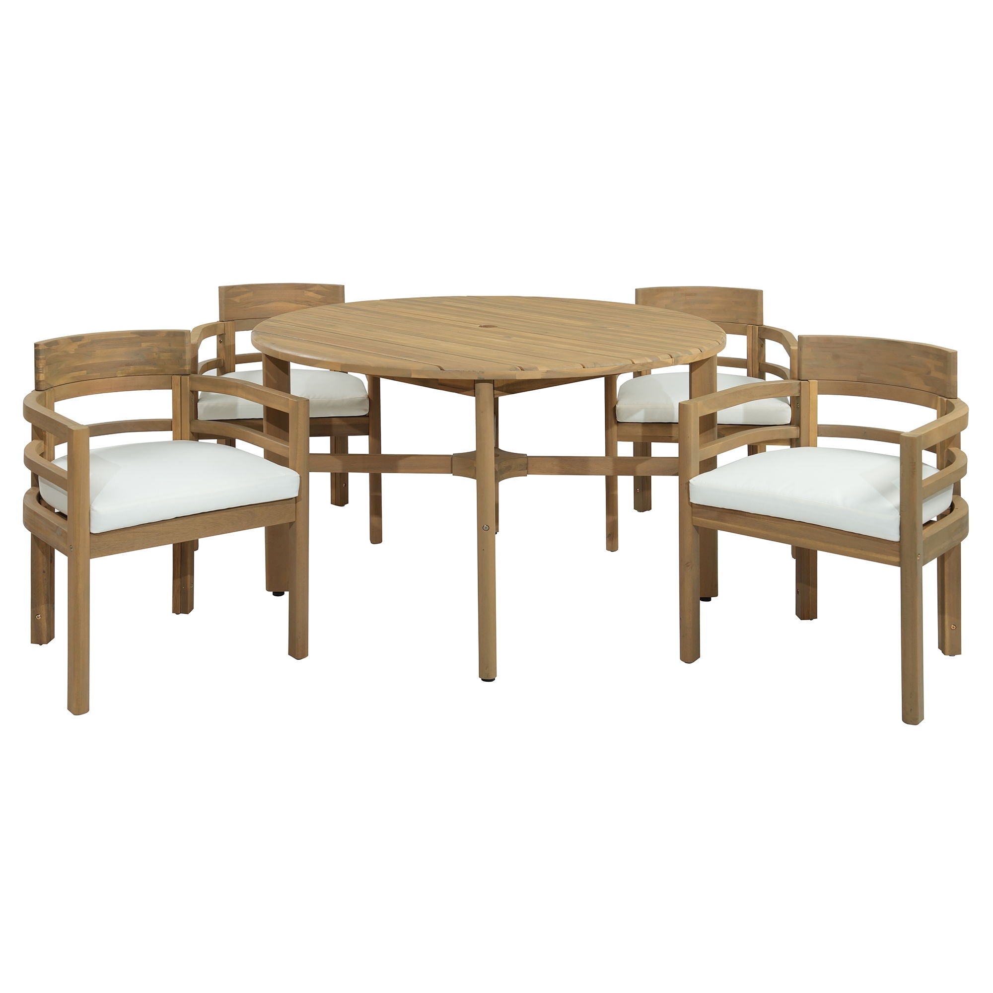 5 Piece Round Patio Table &amp; Cushioned Armrest Chairs, Outdoor Dining Set With Umbrella Hole