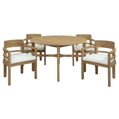 5 Piece Round Patio Table &amp; Cushioned Armrest Chairs, Outdoor Dining Set With Umbrella Hole