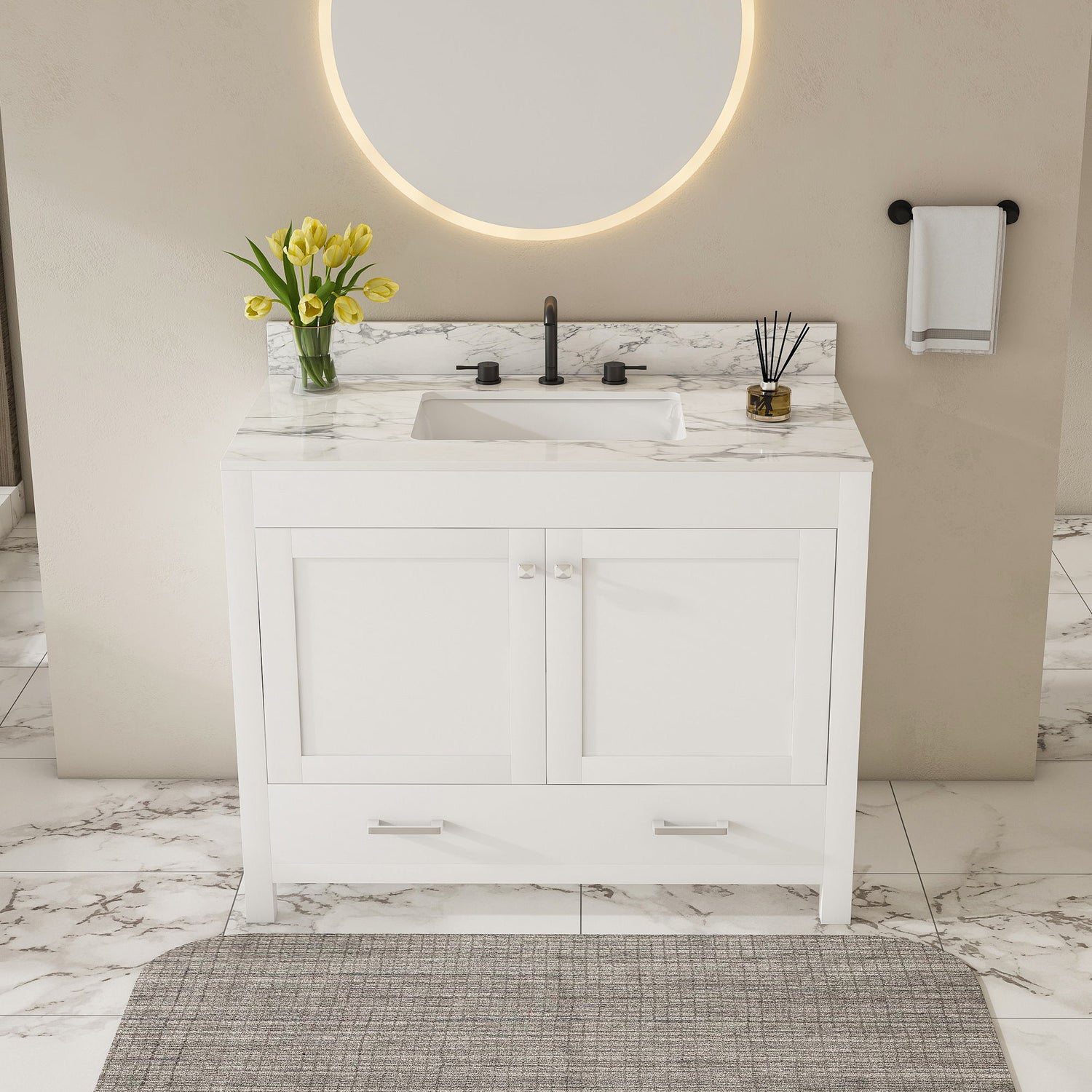 43&quot; Bathroom Vanity Multi Functional Cabinet - White