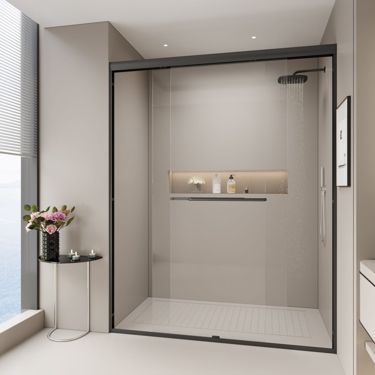 Double Sliding Shower Door, Semi-Frameless Bypass Bathroom Sliding Door With 1/4&quot; (6 Mm) Tempered Glass For Walk-In Shower
