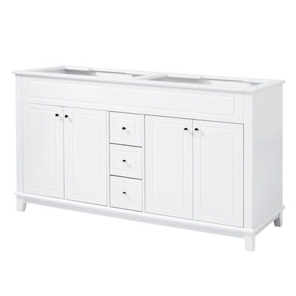 Bathroom Vanity Cabinet Only, 3 Drawers &amp; 4 Doors With Double Layer Shelves - White