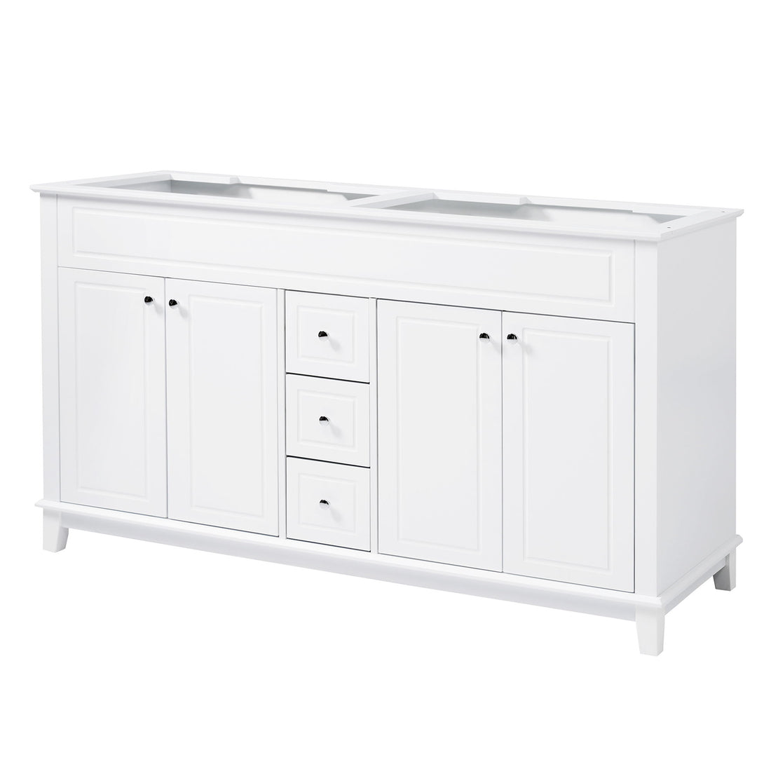 Bathroom Vanity Cabinet Only, 3 Drawers &amp; 4 Doors &amp; Double Layer Shelves - White