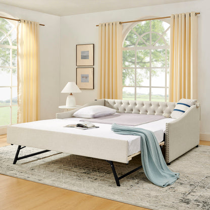 Upholstered Daybed With USB Charging &amp; Pull Out Bed