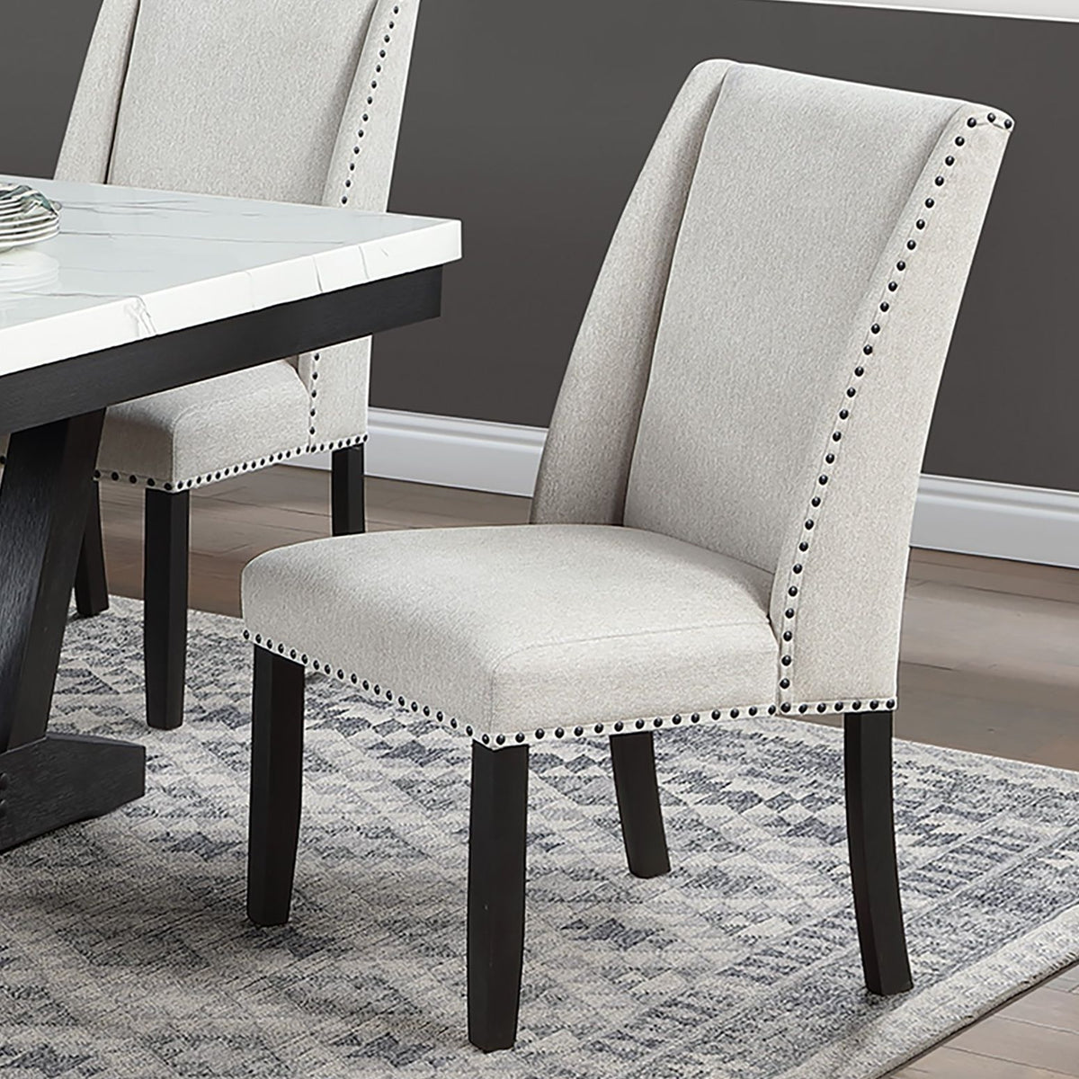 Upholstered Wingback Dining Chairs With Nailhead Trim (Set of 2) - Antique Black