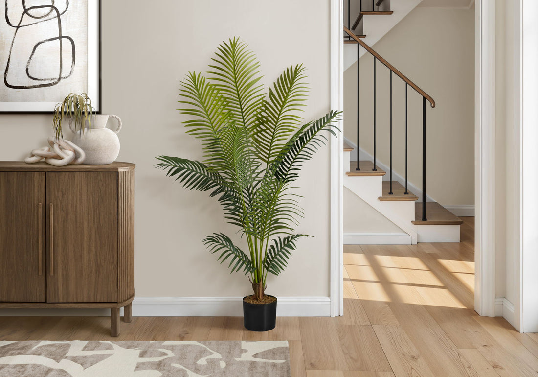 57&quot; Tall, Artificial Plant, Palm Tree, Indoor, Faux, Fake, Floor, Greenery, Potted, Real Touch, Decorative - Green / Black