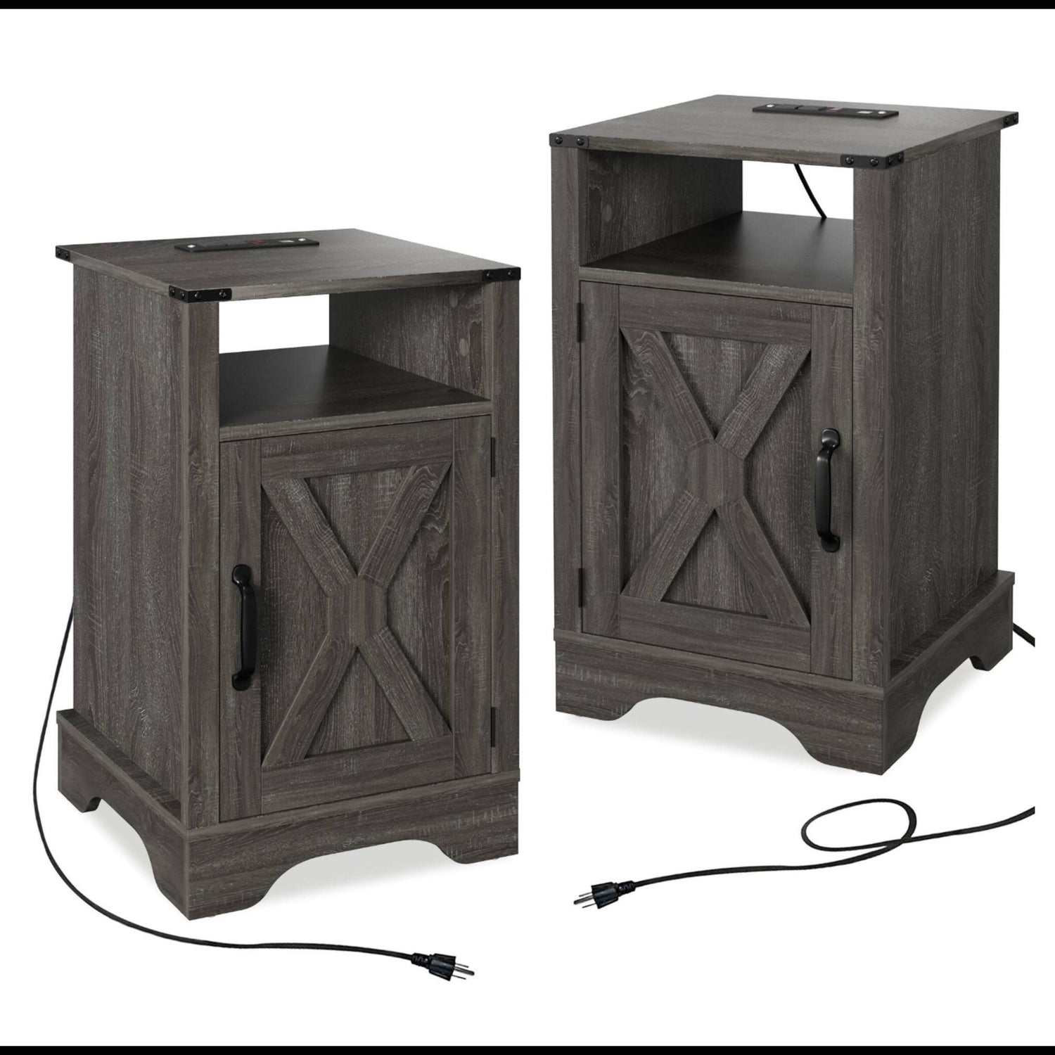 Farmhouse Nightstand, Charging Station &amp; Storage