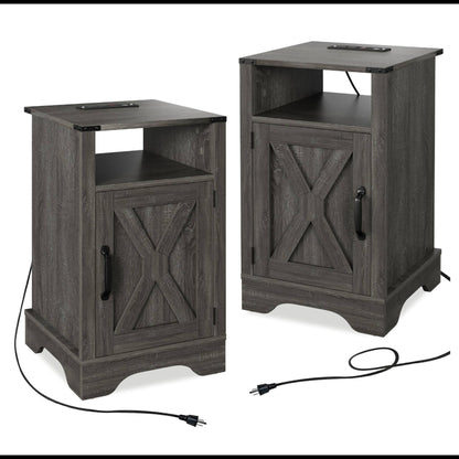 Farmhouse Nightstand, Charging Station &amp; Storage
