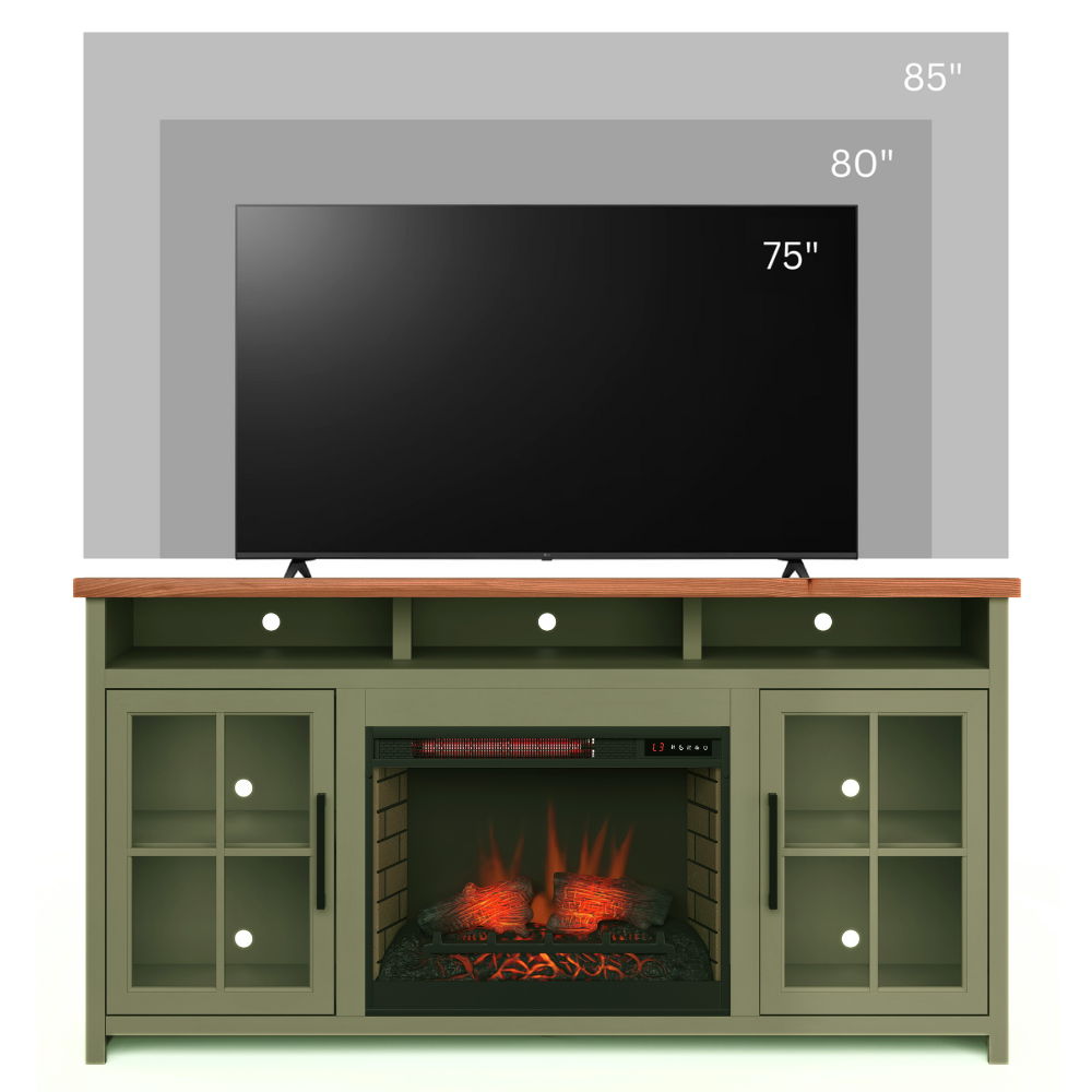 Vineyard - 74&quot; Fireplace TV Stand Console For TVs Up To 85&quot; - Sage Green And Fruitwood