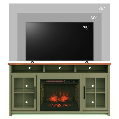 Vineyard - 74&quot; Fireplace TV Stand Console For TVs Up To 85&quot; - Sage Green And Fruitwood