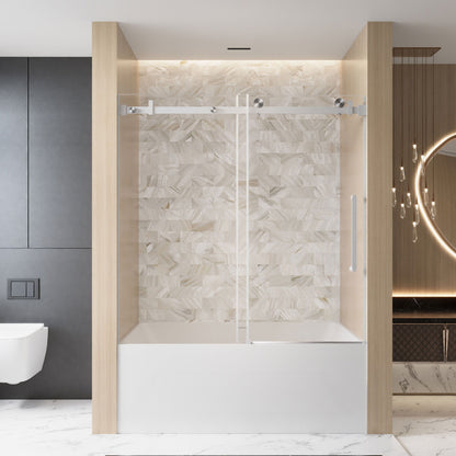Frameless Single Sliding Shower Door &amp; Handle And Square Tube Track