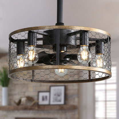 20&quot; Industrial Caged Ceiling Fan With 7 - ABS Blades Remote Control, Small Ceiling Fan Reversible DC Motor - Black