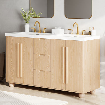 Double Sink Bathroom Vanity With Sinks, Soft Close Doors &amp; 3 Drawers - Wood