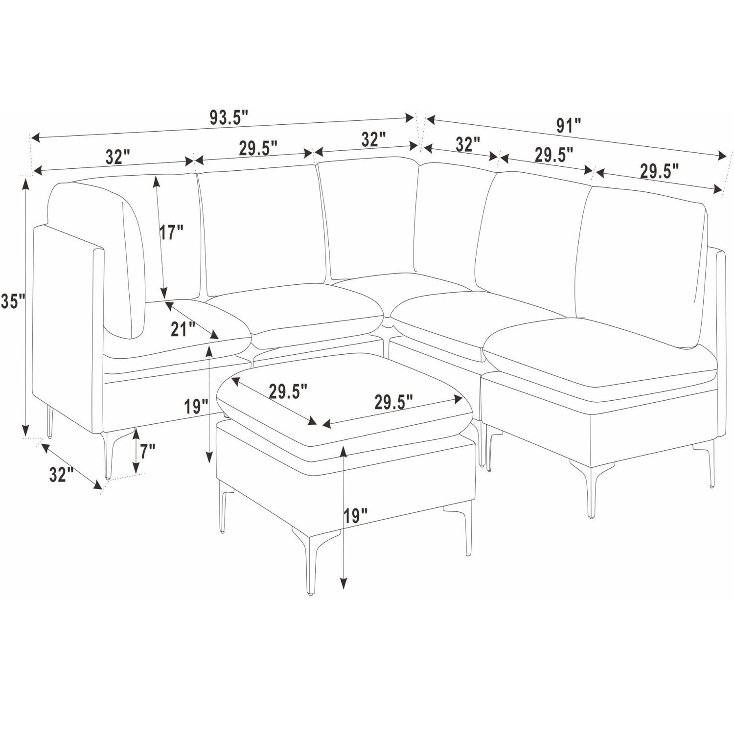 Upholstered Modular Sectional &amp; Tall Legs