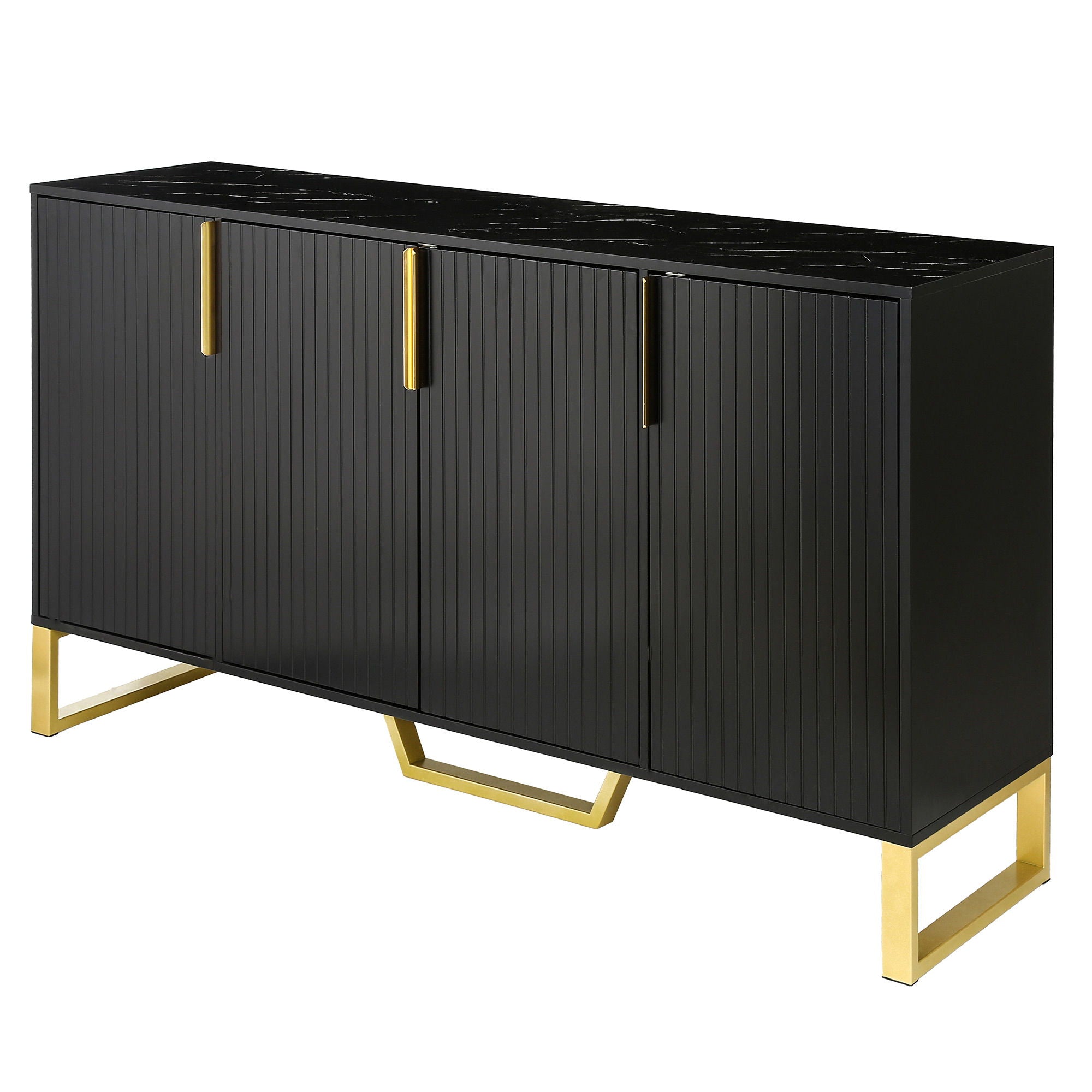 Modern Sideboard With Four Doors, Metal Handles &amp; Legs And Adjustable Shelves Kitchen Cabinet